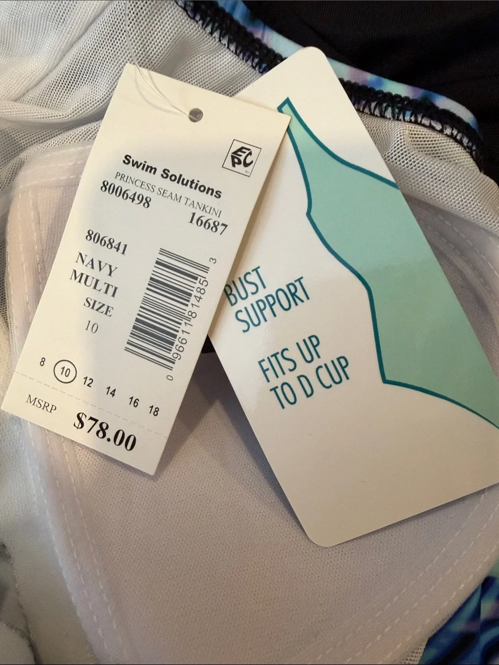 Swim Solutions Blue Palm-Print Tankini Top Size 10 NEW - Picture 3 of 7